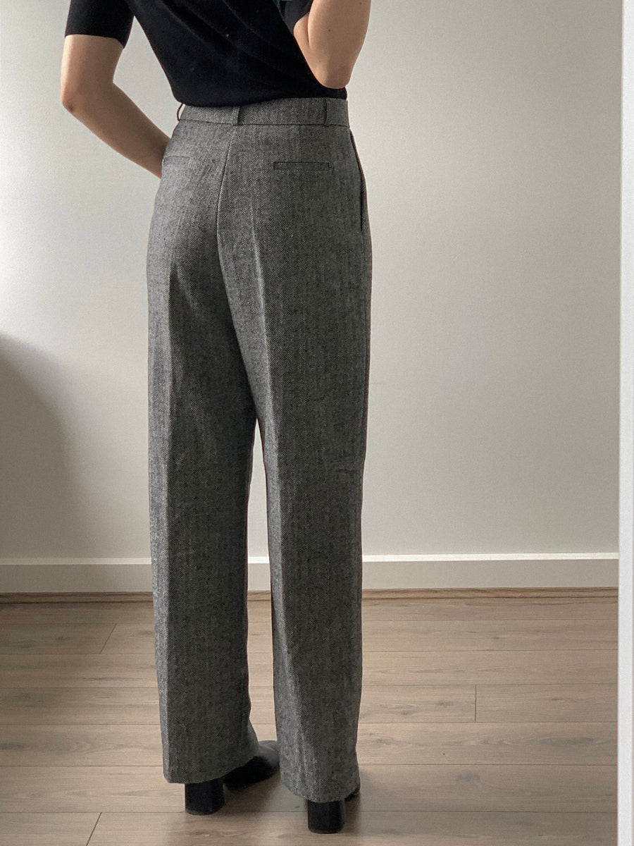 Herringbone Straight Wool Pants