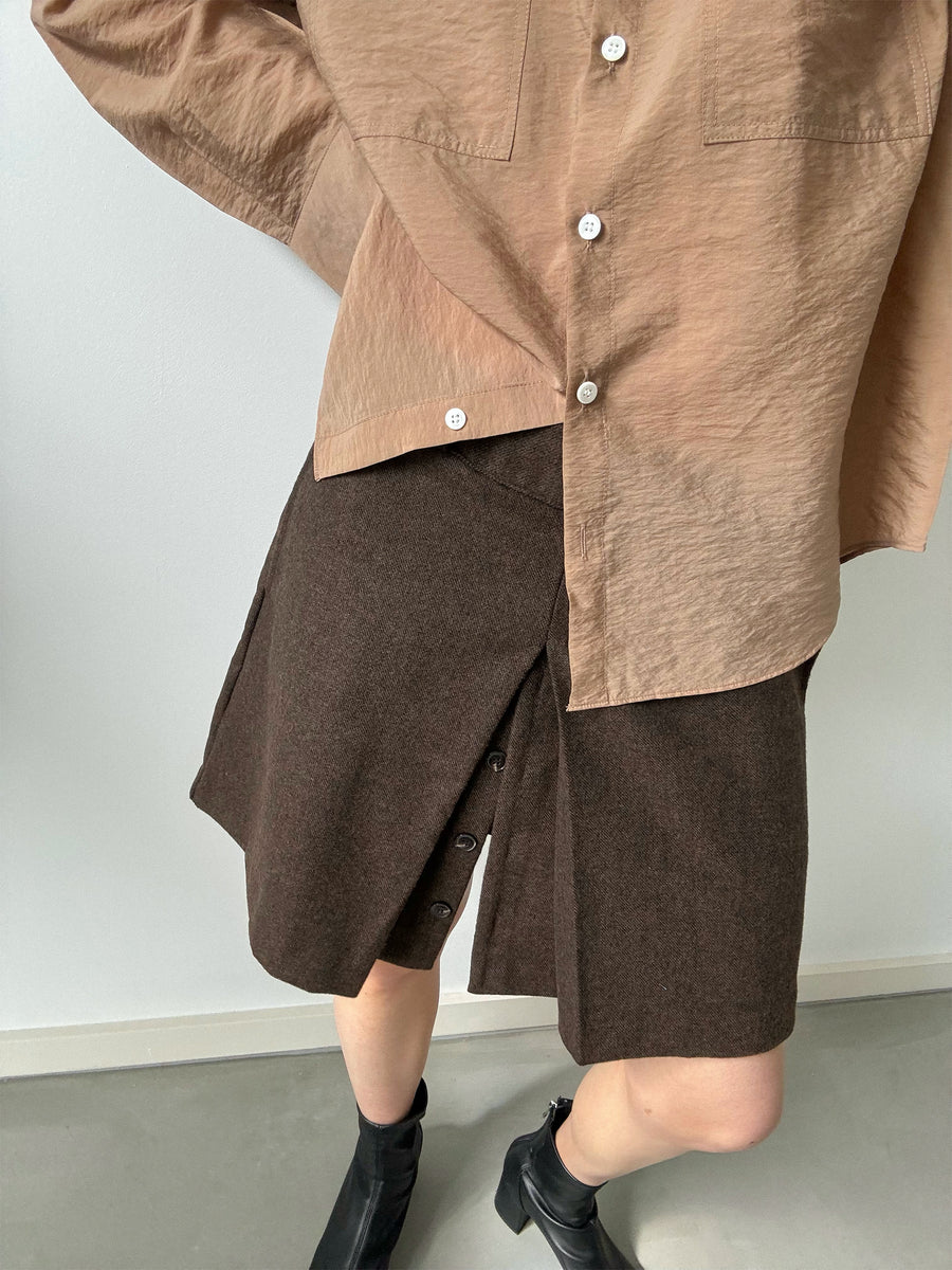 Belted Wool Split Skirt