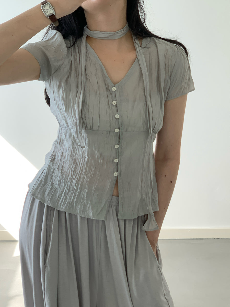 Crinkle Tie Blouse