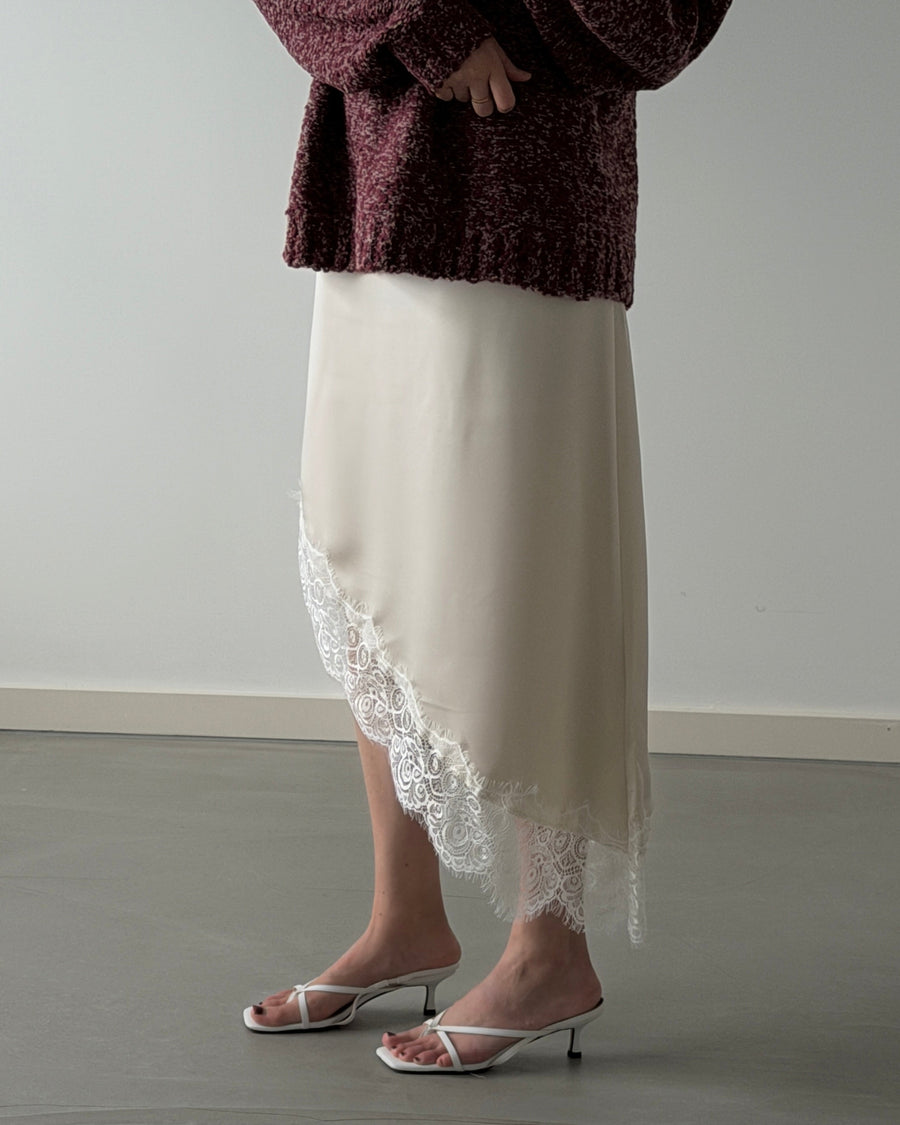 Moonlight Asymmetric Lace Satin Skirt (PREORDER)