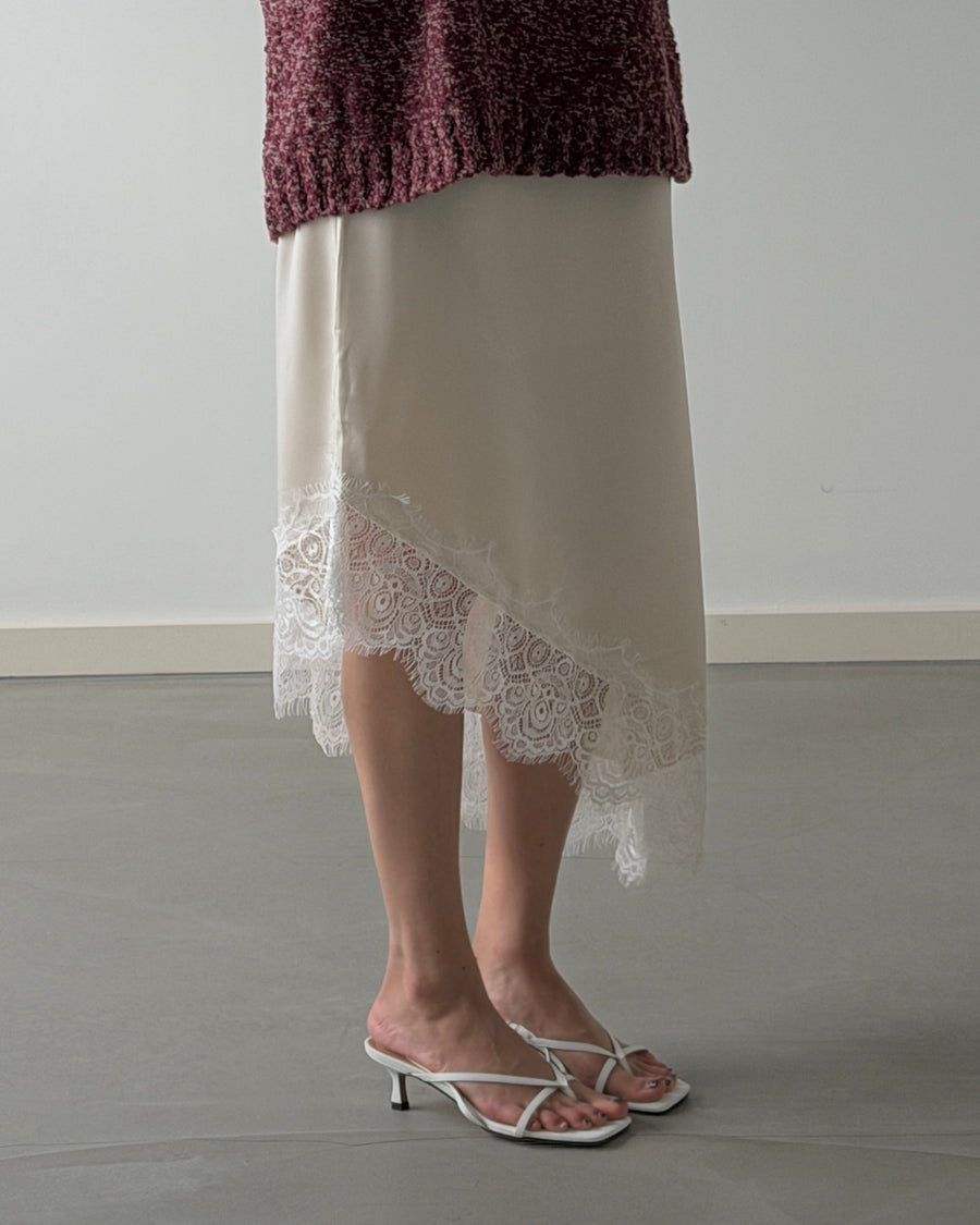 Moonlight Asymmetric Lace Satin Skirt (PREORDER)