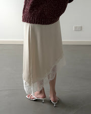 Moonlight Asymmetric Lace Satin Skirt (PREORDER)
