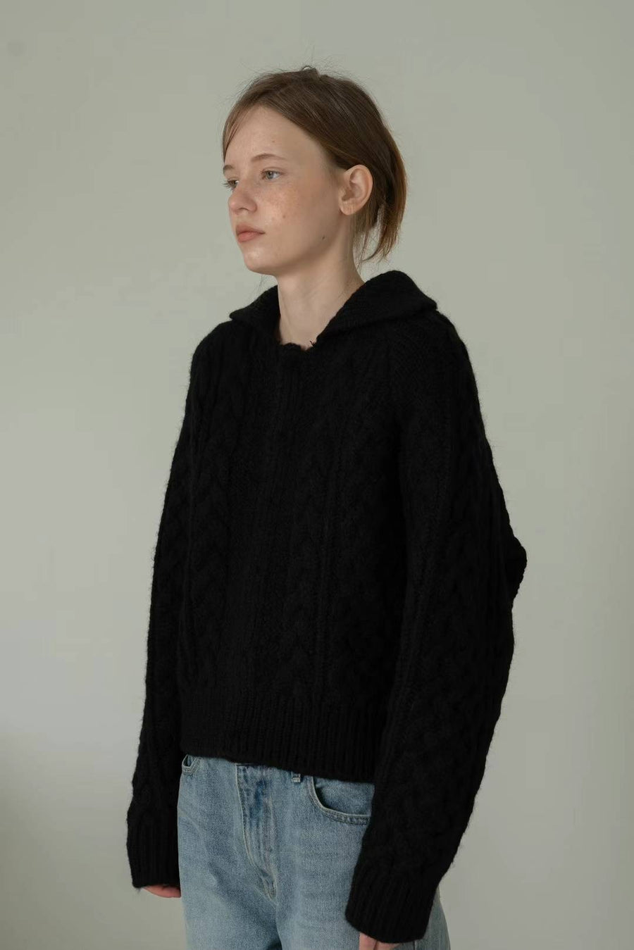 Wool Cable Knit Collar Cardigan