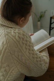 Wool Cable Knit Collar Cardigan