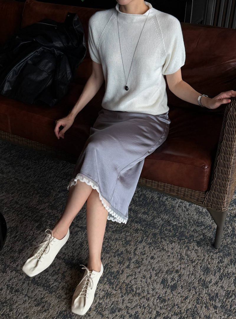 Lace Hem Satin Skirt
