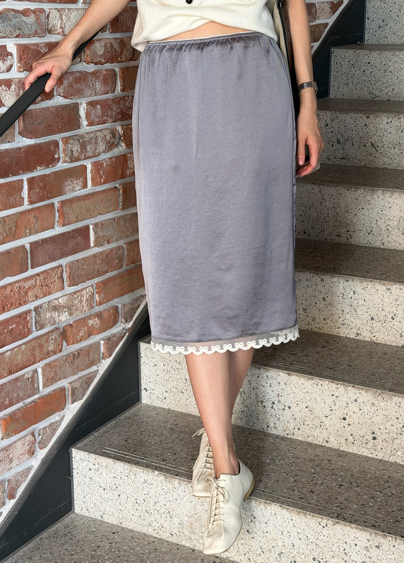 Lace Hem Satin Skirt