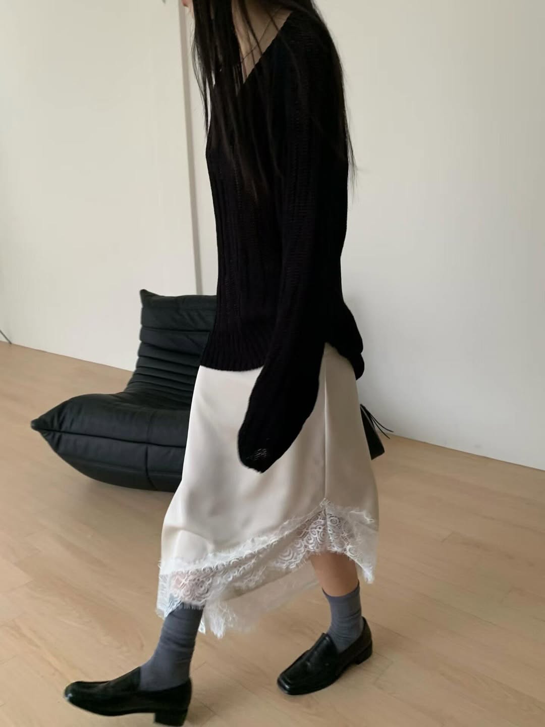 Moonlight Asymmetric Lace Satin Skirt