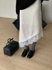 Moonlight Asymmetric Lace Satin Skirt (PREORDER)