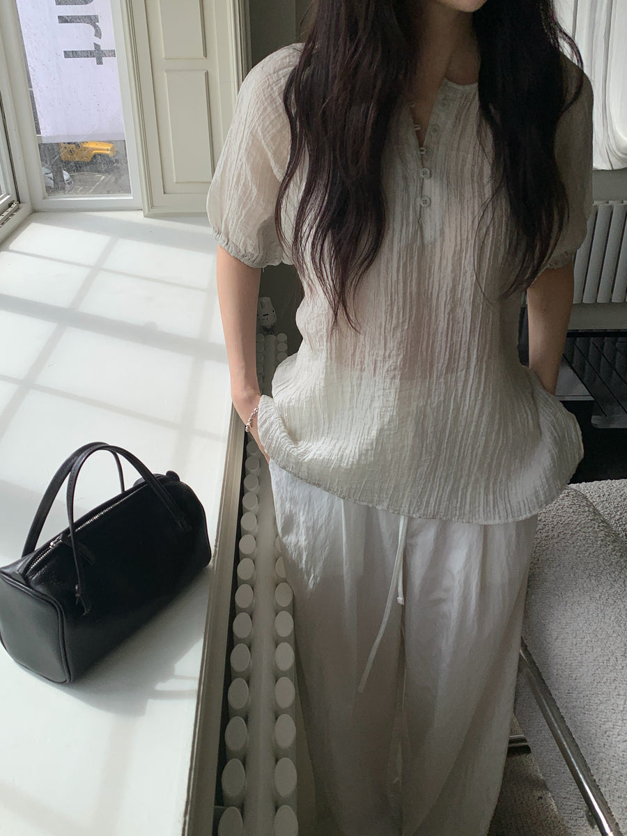 Moss Button Strap Blouse