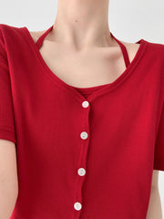 Ribbed Halterneck Top & Cardigan Set (PREORDER)