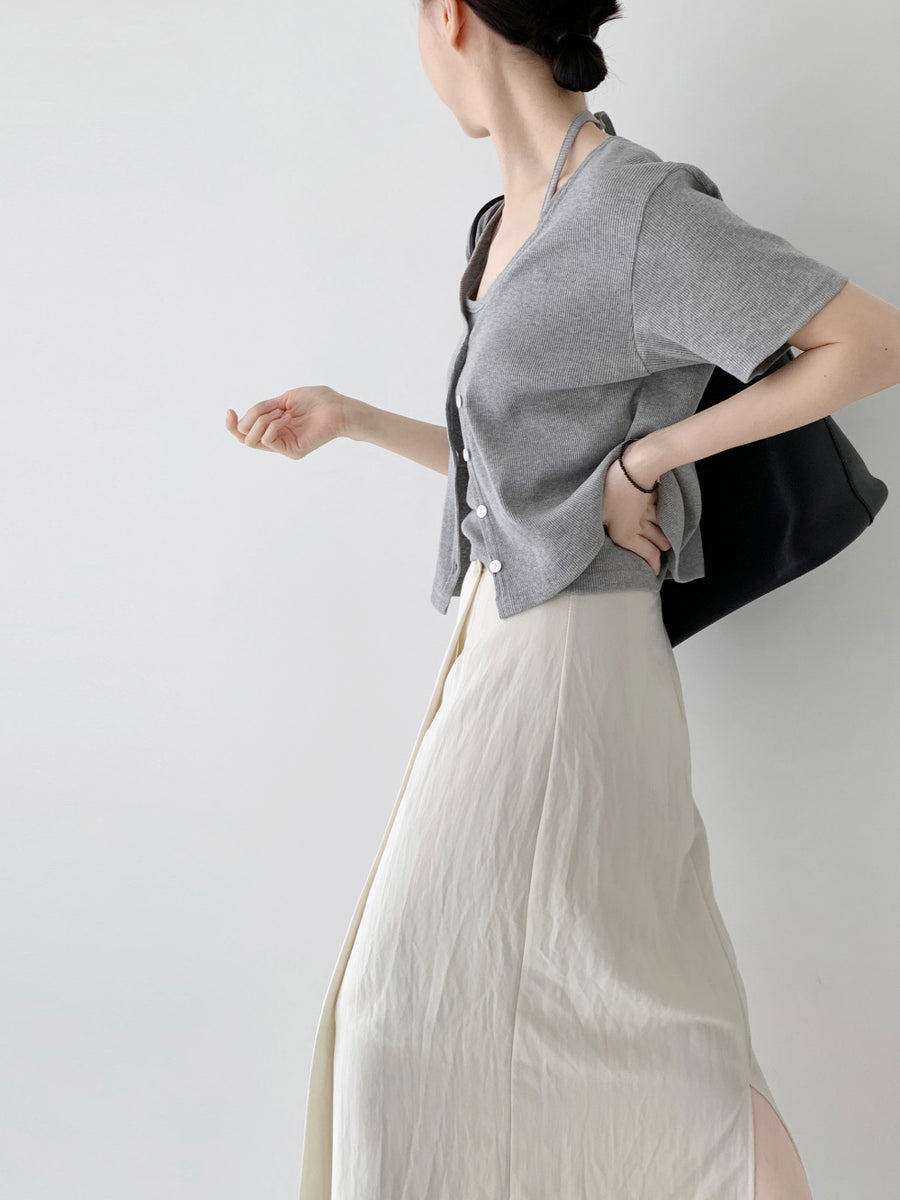 Ribbed Halterneck Top & Cardigan Set (PREORDER)