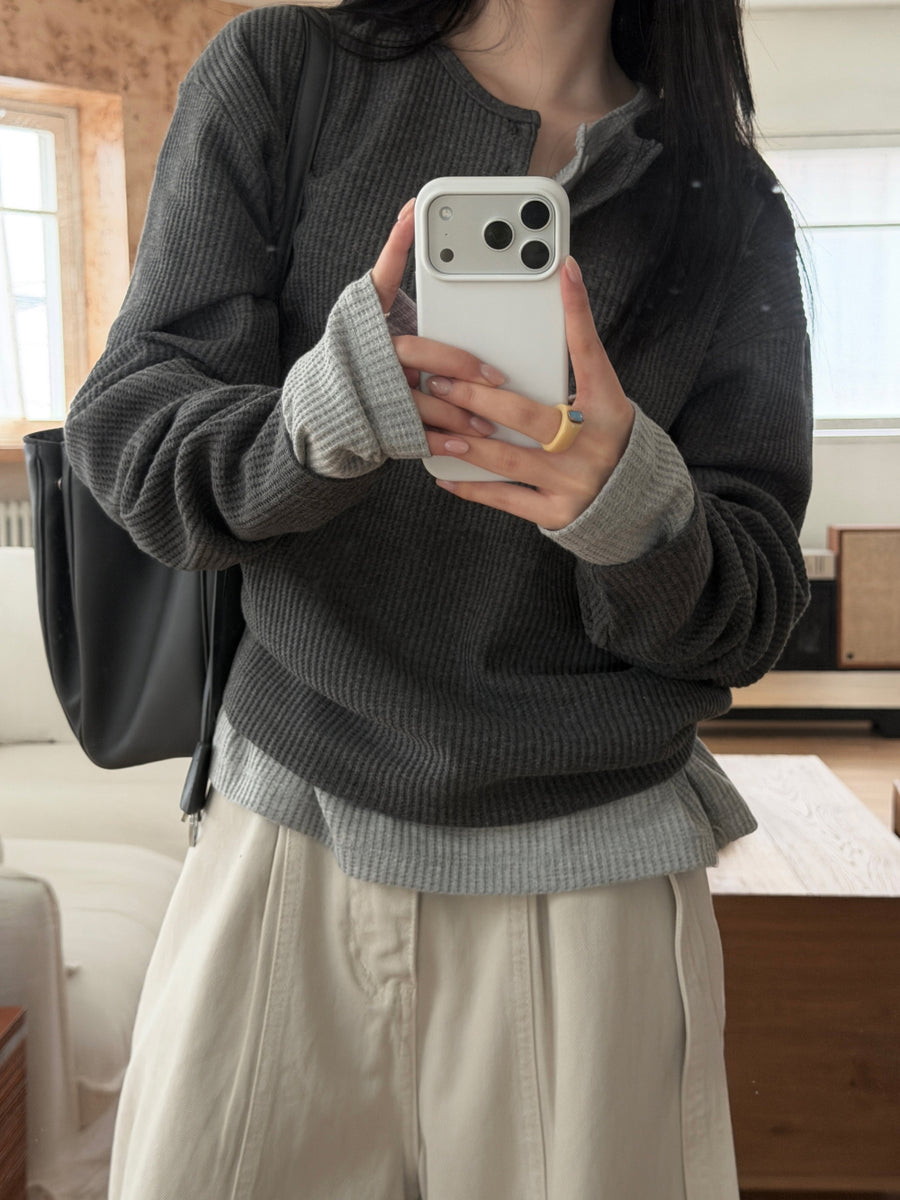 Heigle Waffle Button Top (PREORDER)