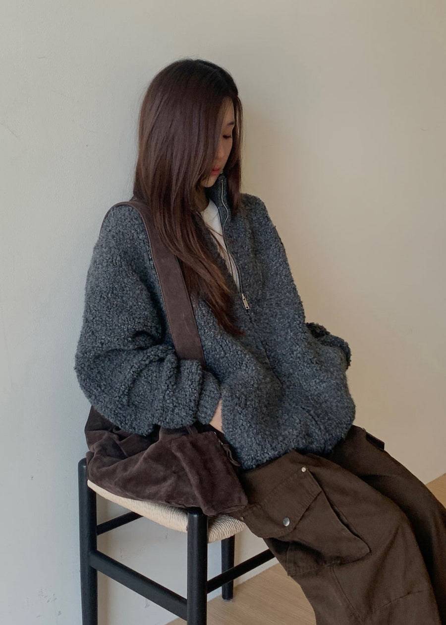 Unisex Bouclé Wool Zip Jacket