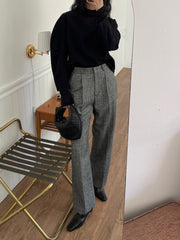 Herringbone Straight Wool Pants