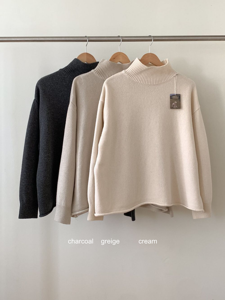 Relaxed Mock Neck Wool Sweater