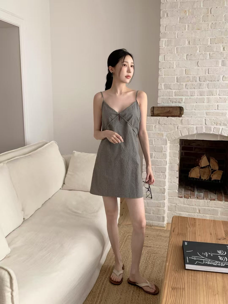 Waffle Seersucker Tie-Front Dress