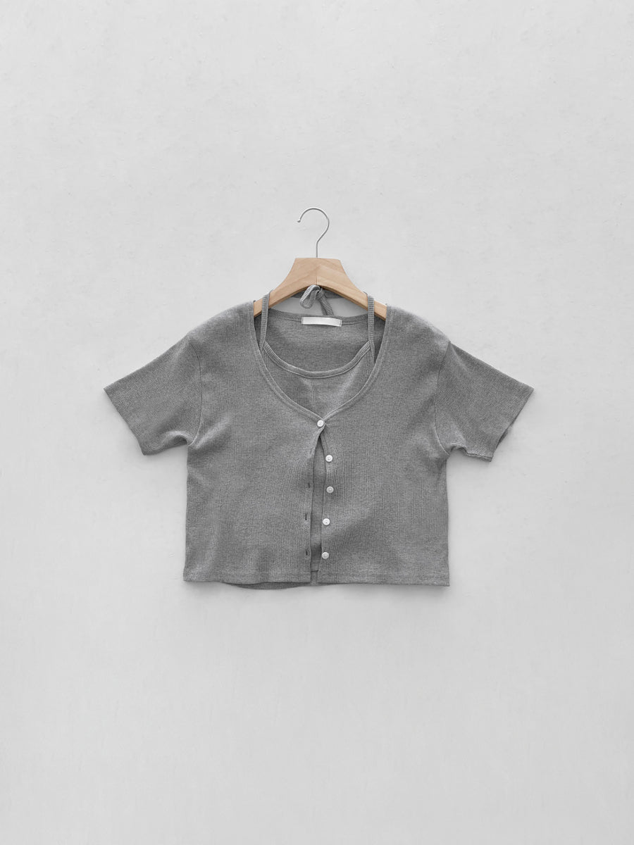 Ribbed Halterneck Top & Cardigan Set (PREORDER)