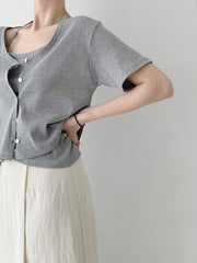 Ribbed Halterneck Top & Cardigan Set (PREORDER)