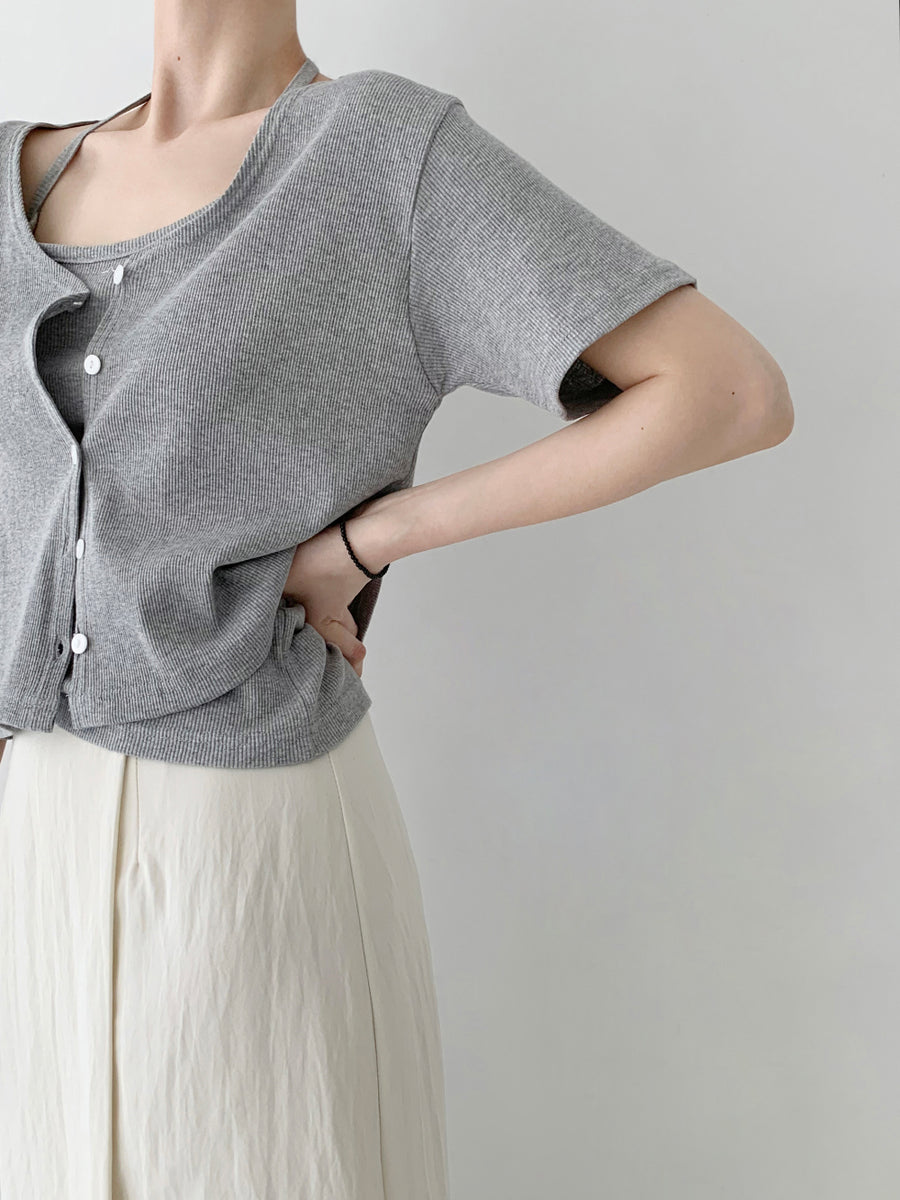 Ribbed Halterneck Top & Cardigan Set (PREORDER)