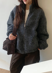 Unisex Bouclé Wool Zip Jacket