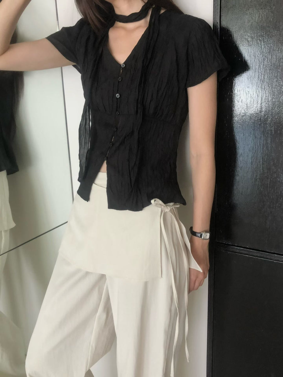 Crinkle Tie Blouse