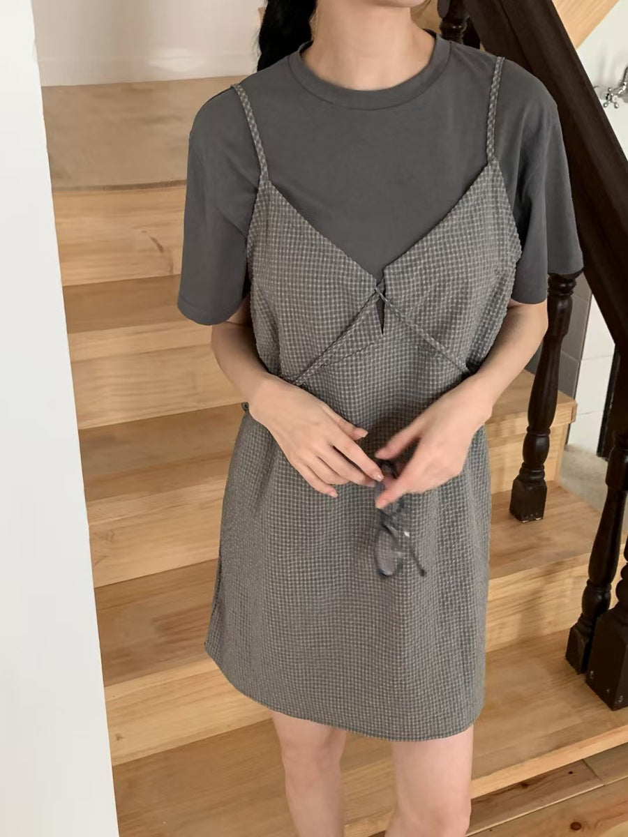 Waffle Seersucker Tie-Front Dress