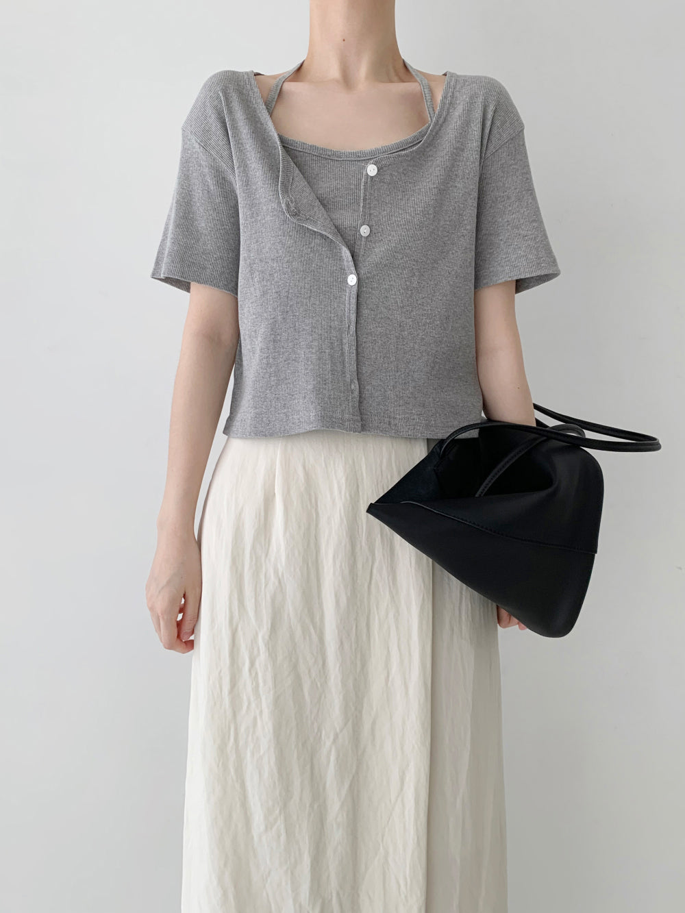 Ribbed Halterneck Top & Cardigan Set (PREORDER)