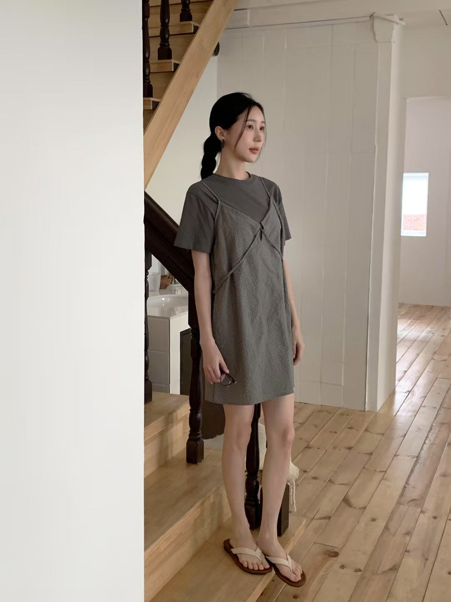 Waffle Seersucker Tie-Front Dress