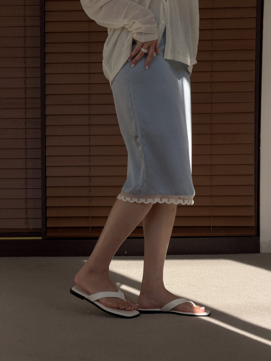Lace Hem Satin Skirt