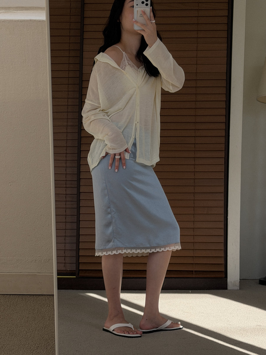 Lace Hem Satin Skirt