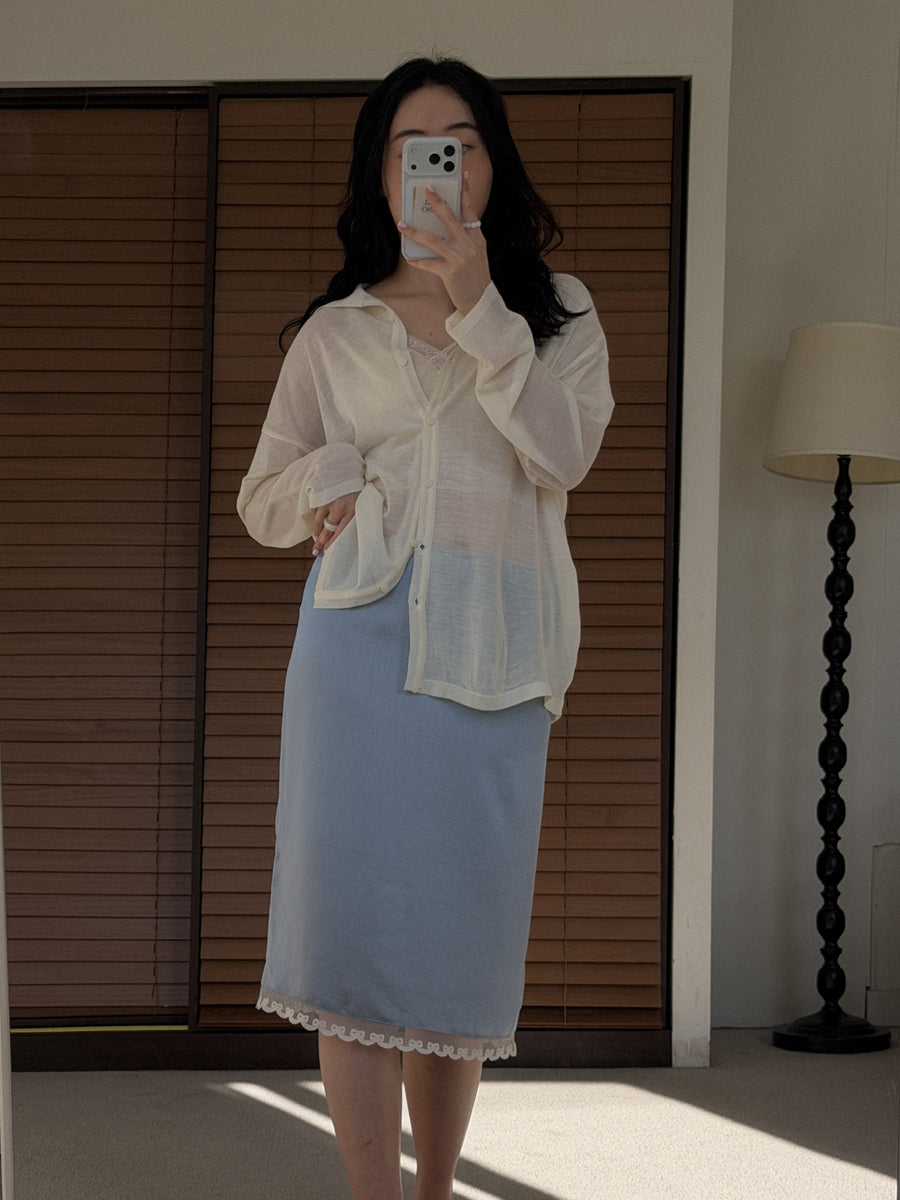 Lace Hem Satin Skirt