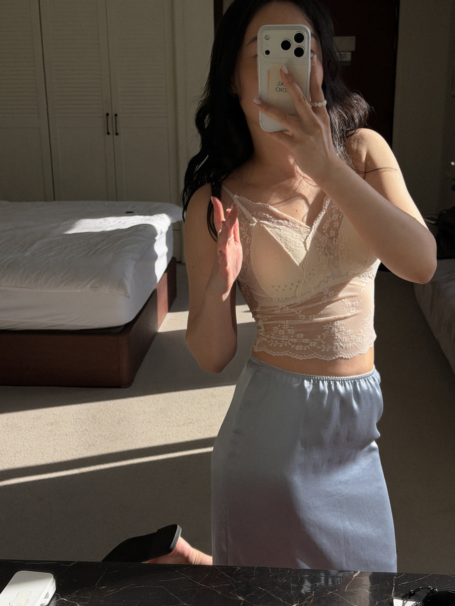Lace Hem Satin Skirt